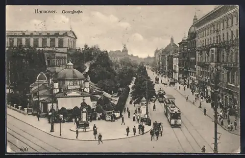 AK Hannover, Strassenbahnverkehr in der Georgstrasse