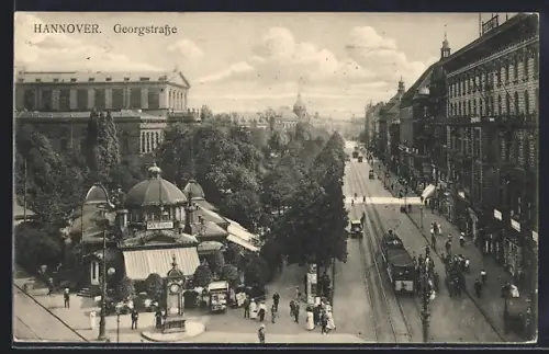 AK Hannover, Georgstrasse von oben mit Cafe Kröpcke u. Strassenbahn
