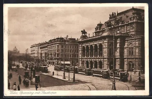 AK Wien, Opernring mit Staatsoper u. Strassenbahn