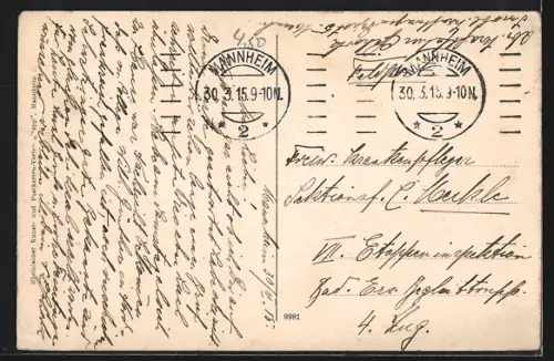 AK Mannheim, Marktplatz mit altem Rathaus und Denkmal