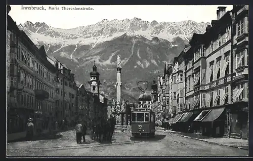AK Innsbruck, Strassenbahn in der Maria-Theresienstrasse