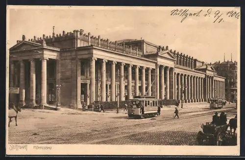 AK Stuttgart, Königsbau mit Strassenbahnen