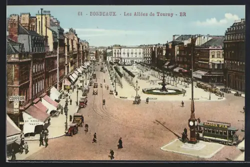 AK Bordeaux, Les Allées de Tourny, Strassenbahn