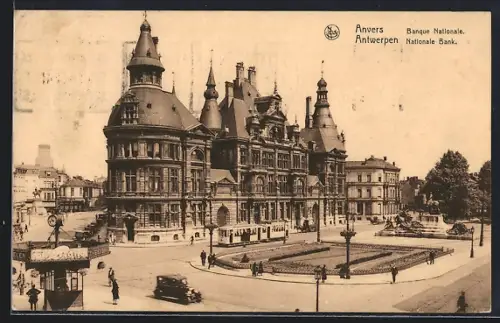 AK Anvers, Banque Nationale, Strassenbahn