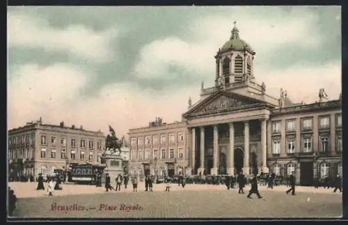 AK Bruxelles, Place Royale, Strassenbahn