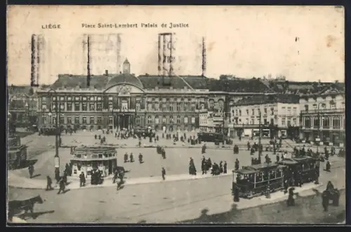 AK Liége, Place Saint-Lambert, Palais de Justice, Strassenbahn