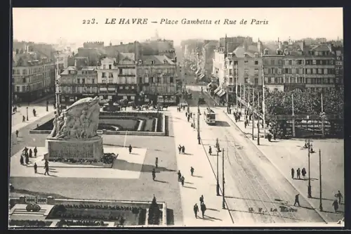 AK Le Havre, Place Gambetta et Rue de Paris, Strassenbahn