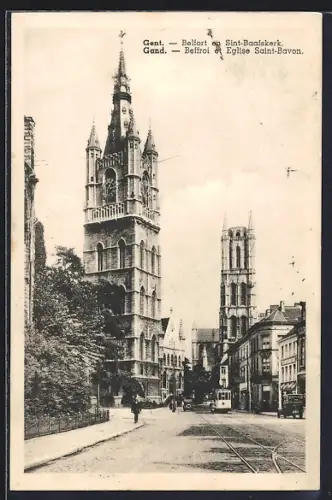AK Gent, Belfort en Sint-Baafskerk, Strassenbahn