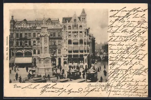 AK Amsterdam, Dam Platz mit Strassenbahnen