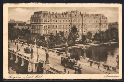 AK Amsterdam, Hoogesluis, Amstel Hotel, Strassenbahn