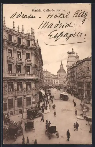 AK Madrid, Calle de Sevilla, Strassenbahn