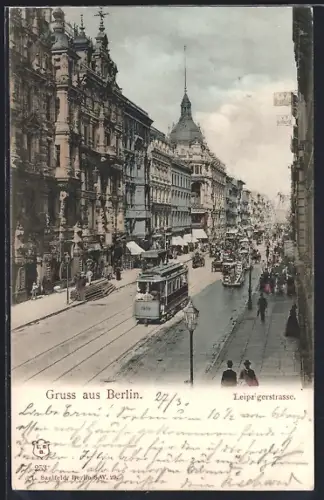 AK Berlin, Leipzigerstrasse mit Bussen und Strassenbahn
