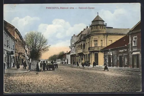 AK Pancsova, Rakoczi-Gasse mit Geschäft Laura Krizsanics für Damenhüte