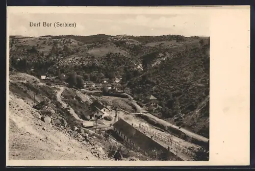 AK Dorf Bor, Ortsansicht aus der Vogelschau