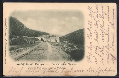 AK Grdelitza, Tunnel von Grdelitza mit Bahndamm