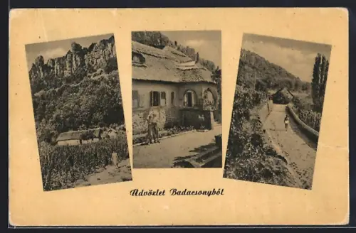 AK Badaesony, Haus mit Reetdach im Ort