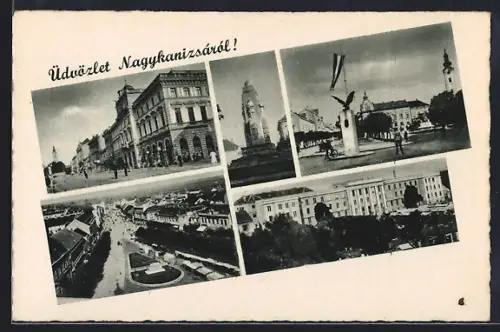 AK Nagykanizsa, Denkmal, Strassenapartie aus der Vogelschau