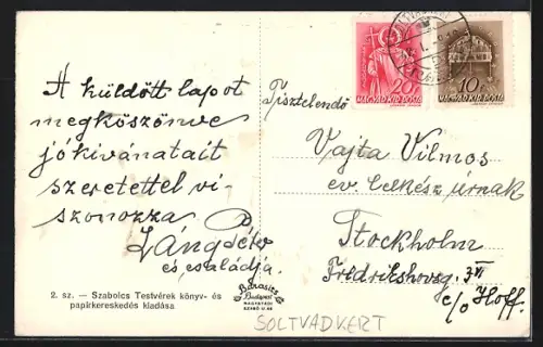 AK Soltvadkert, Evang. templom, Látkép a ref. templom, Köszégháza é Kossuth Lajos-utcai részlet