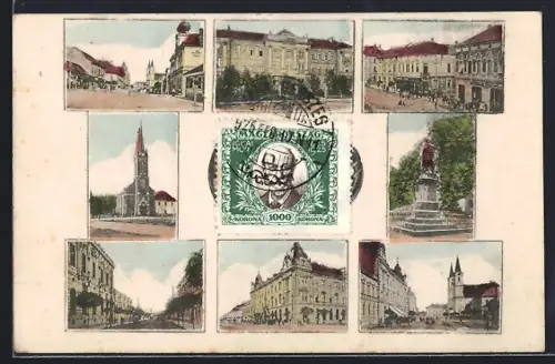 AK Zalaegerszeg, Ortspartien mit Wohnhäusern und öffentlichen Gebäuden, Kirche, Denkmal