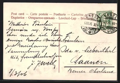 AK Basel, Teilansicht von der Elisabethenkirche aus