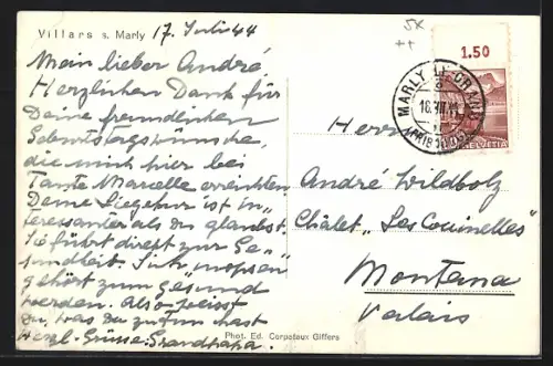 AK Villars S. Marly, Anwesen mit Springbrunnen