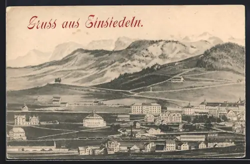 AK Einsiedeln, Ortsansicht gegen die Berge, Panorama Jerusalem