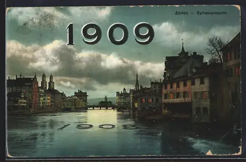 AK Zürich, Sylvesternach 1908 nach 1909