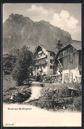 AK Novel-sur-Saint-Gingolph, Ortspartie mit Berg