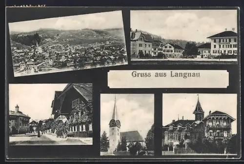 AK Langnau /BE, Kirche, Strassenpartie, Ortspartie