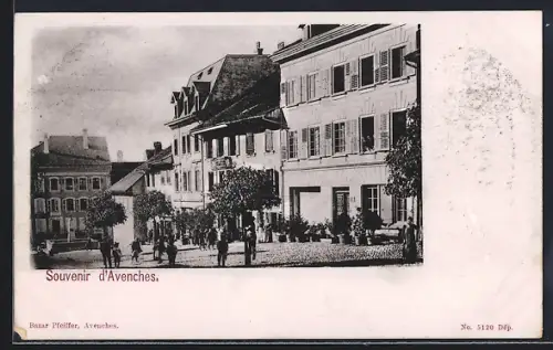 AK Avenches, Strassenpartie mit Brunnen