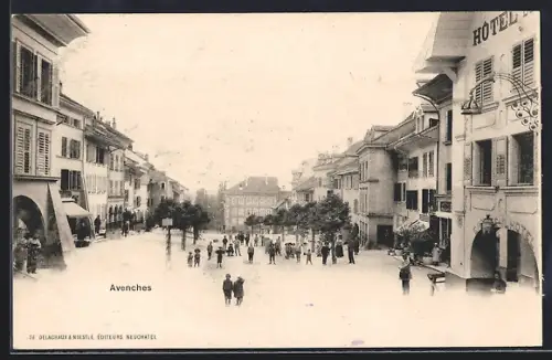 AK Avenches, Strassenpartie mit Hotel