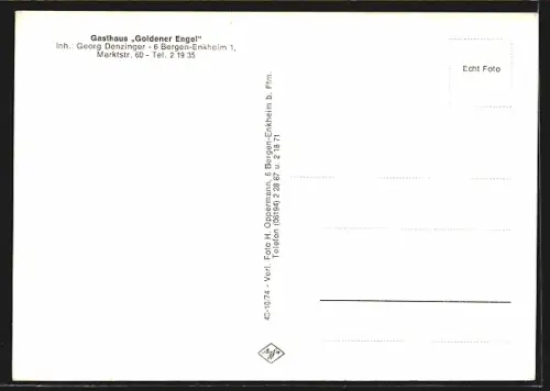 AK Frankfurt-Bergen-Enkheim, Gasthaus Goldener Engel, Inh. Georg Denzinger, Marktstr. 60