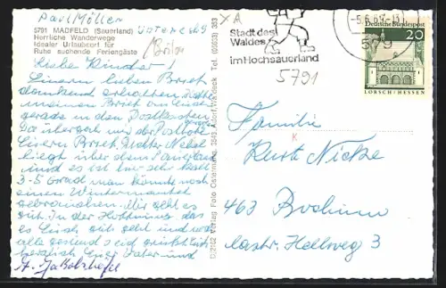 AK Madfeld im Sauerland, Gefallenenehrenmal, Blick in die Madfelder Schweiz