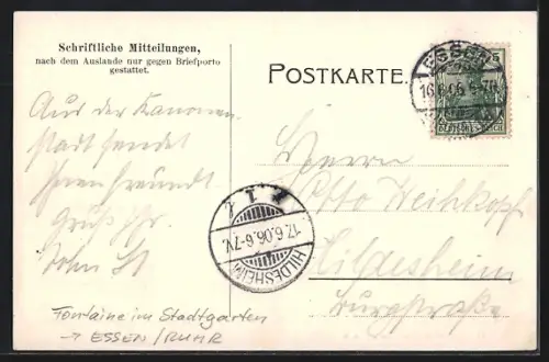 AK Essen a. d. Ruhr, Fontaine im Stadtgarten