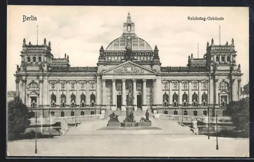 AK Berlin-Tiergarten, Reichstag-Gebäude mit Statuen