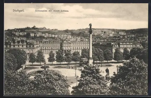 AK Stuttgart, Schlossplatz mit neuem Schloss