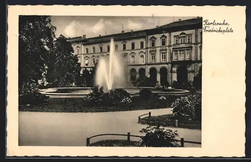 AK Karlsruhe, Friedrichsplatz mit Brunnen