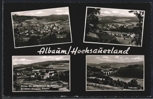 AK Albaum /Hochsauerland, Talbrücke, Anlage der Landesanstalt für Fischerei, Ortsansicht aus der Vogelschau