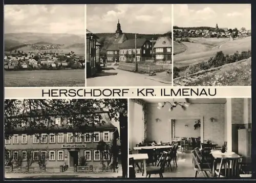 AK Herschdorf /Ilmenau, Kulturhaus und Ortspanorama