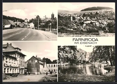 AK Farnroda /Eisenach, Strassenpartie, Blick auf einen Teich