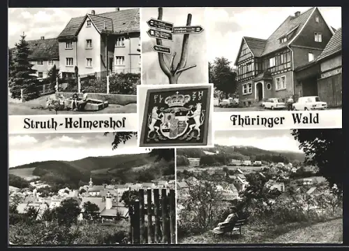 AK Struth-Helmershof /Thüringer Wald, Wegweiser, Ortspanorama