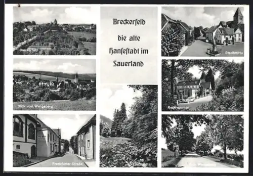 AK Breckerfeld /Sauerland, Stadtmitte, Reichhammer, Frankfurter Strasse, Blick vom Wengeberg
