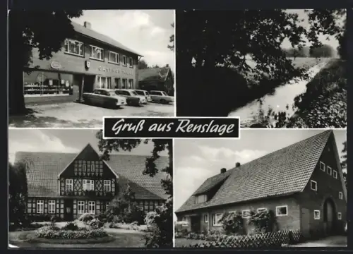 AK Renslage /Menslage, Gasthof Thune, Inh. Karl Fehrtage, Flusspartie