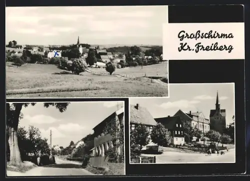 AK Grossschirma /Freiberg, Kirche, Ortspanorama
