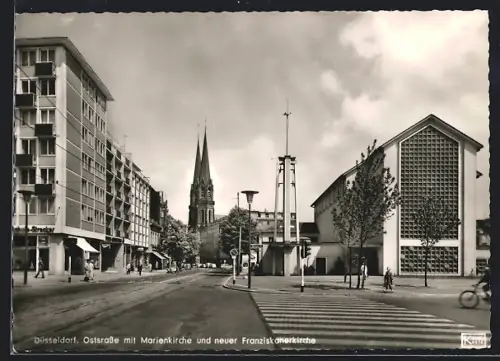 AK Düsseldorf, Oststrasse mit Marienkirche, Neue Franziskanerkirche