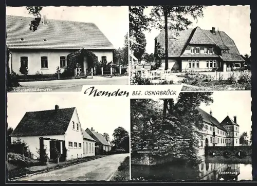 AK Nemden /Osnabrück, Lebensmittel Schweer, Hof Niemann, Schule, Ledenburg