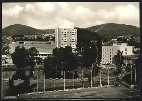 AK Suhl, Warenhaus Centrum, Wohnhochhaus, Interhotel Thüringen Tourist
