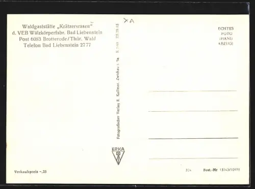 AK Brotterode i. Thür., Waldgaststätte Krätzersrasen d. VEB Wälzkörperfabr.