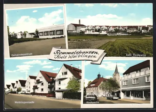 AK Rommelshausen /Waiblingen, Gemeindezentrum, Kath. Kirchpartie, Waiblingerstrasse