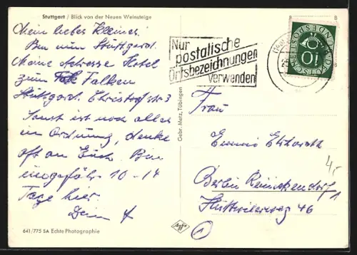 AK Stuttgart, Blick von der Neuen Weinsteige